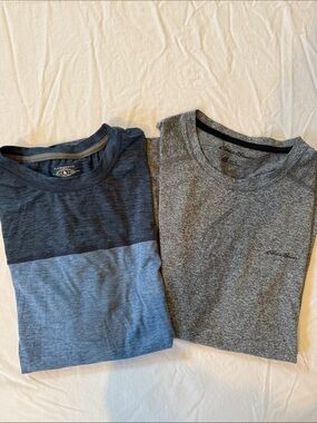G.H. Bass Two-Tone Blue Tee & Eddie Bauer Gray Heather Crewneck
